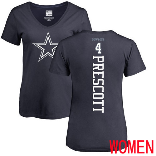 Women Dallas Cowboys Navy Blue Dak Prescott Backer #4 Nike NFL T Shirt->nfl t-shirts->Sports Accessory